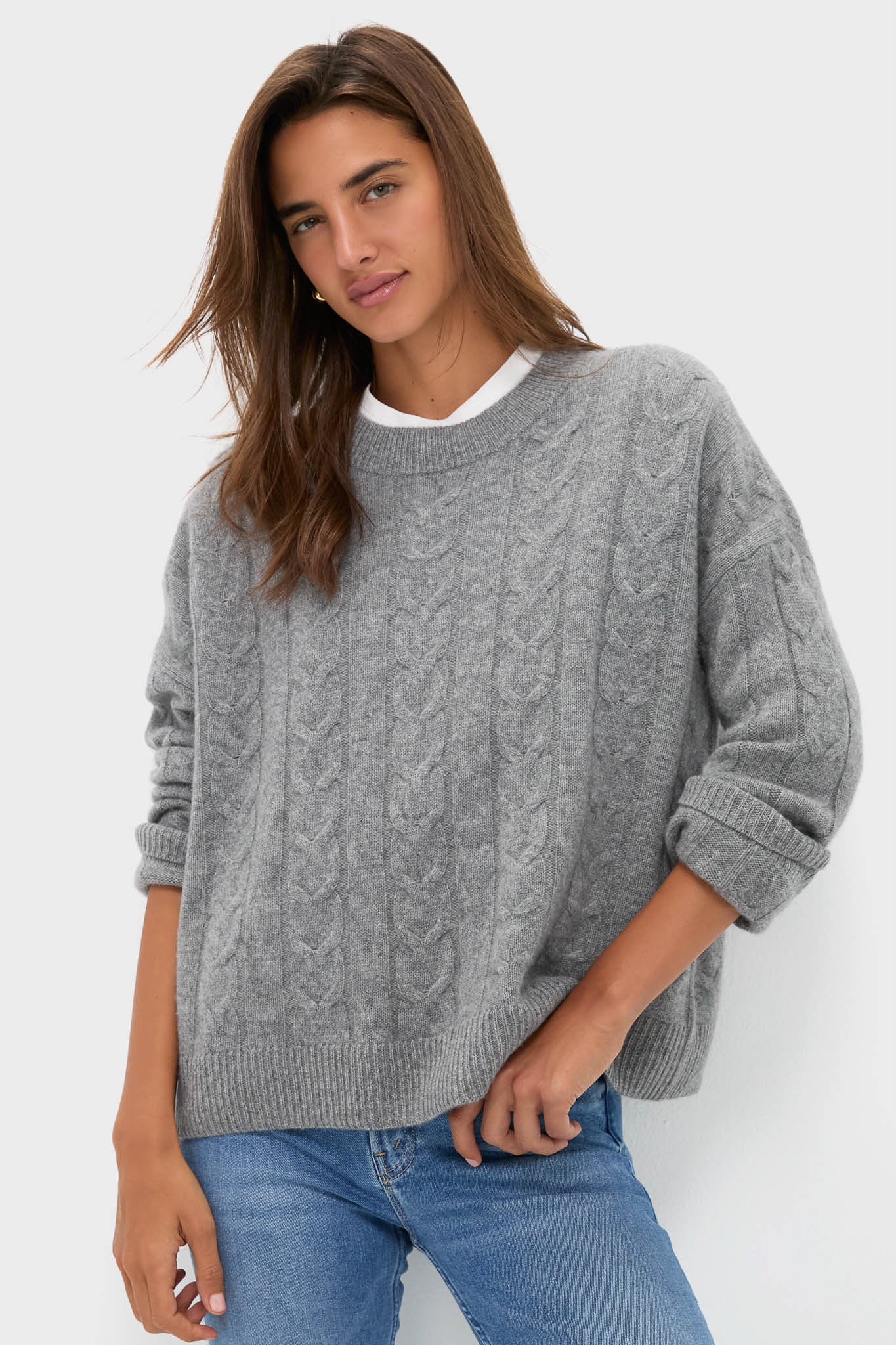 Shadow Gray Cashmere Eloise Cable Knit Sweater | Tuckernuck