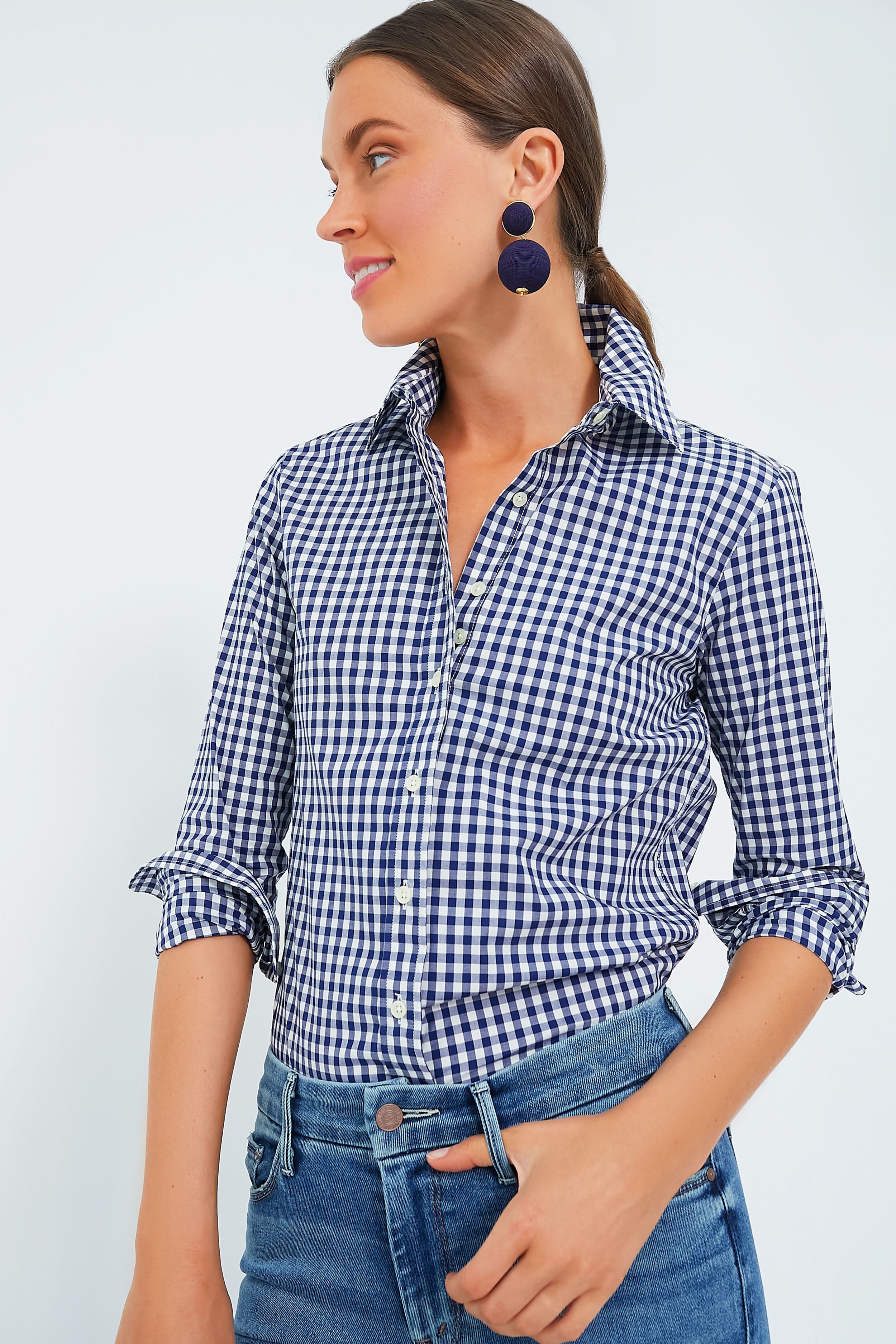 Navy Large Check Long Sleeve Icon Shirt | The Shirt by Rochelle