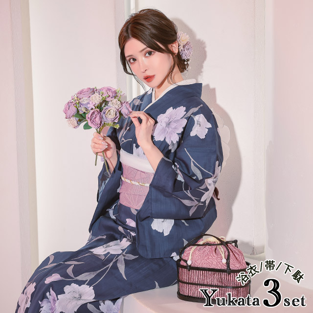 楽天市場】浴衣 3点セット [浴衣+平帯or作り帯+下駄] レディース