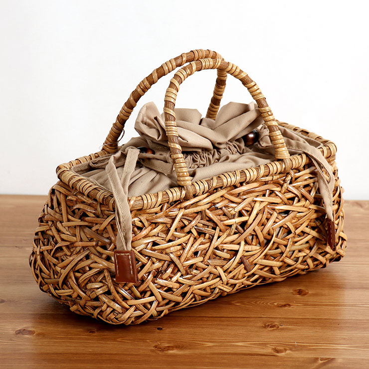 楽天市場】[ 夏バッグ ] カゴバッグ 巾着 ラタンバッグ 横長