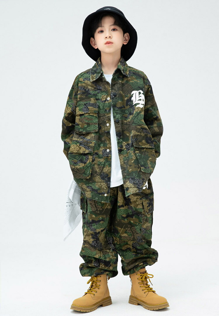 楽天市場】キッズ ダンス衣装 セットアップ 迷彩 上下セット 迷彩 緑