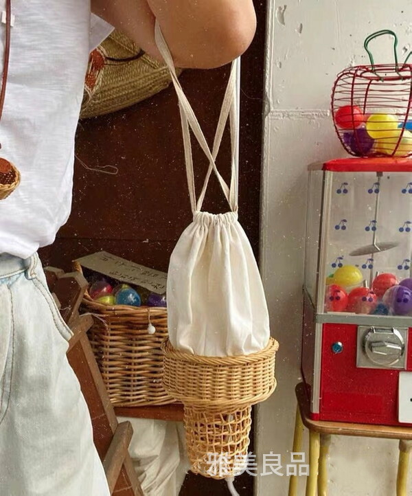 楽天市場】バッグ レディース 籐織り ソフトクリーム型 かごバッグ