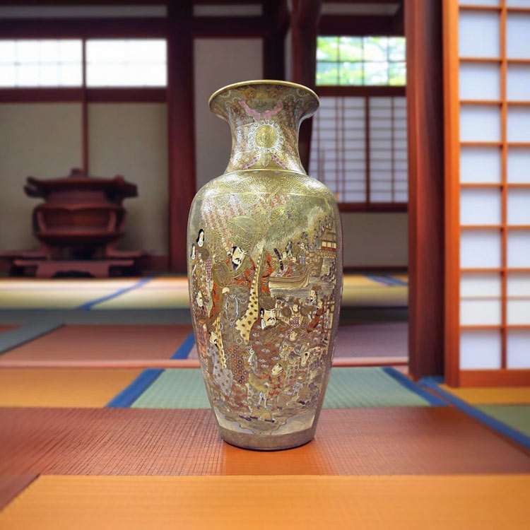 楽天市場】薩摩焼 金彩色絵 人物図飾り壺 高さ約72cm 工芸品 金襴手 彩