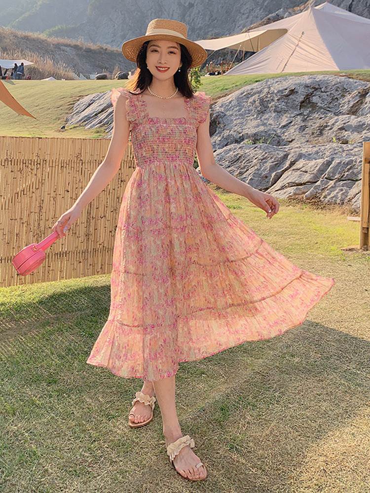 楽天市場】【P2倍&クーポン有】スクエアネック フレアワンピース