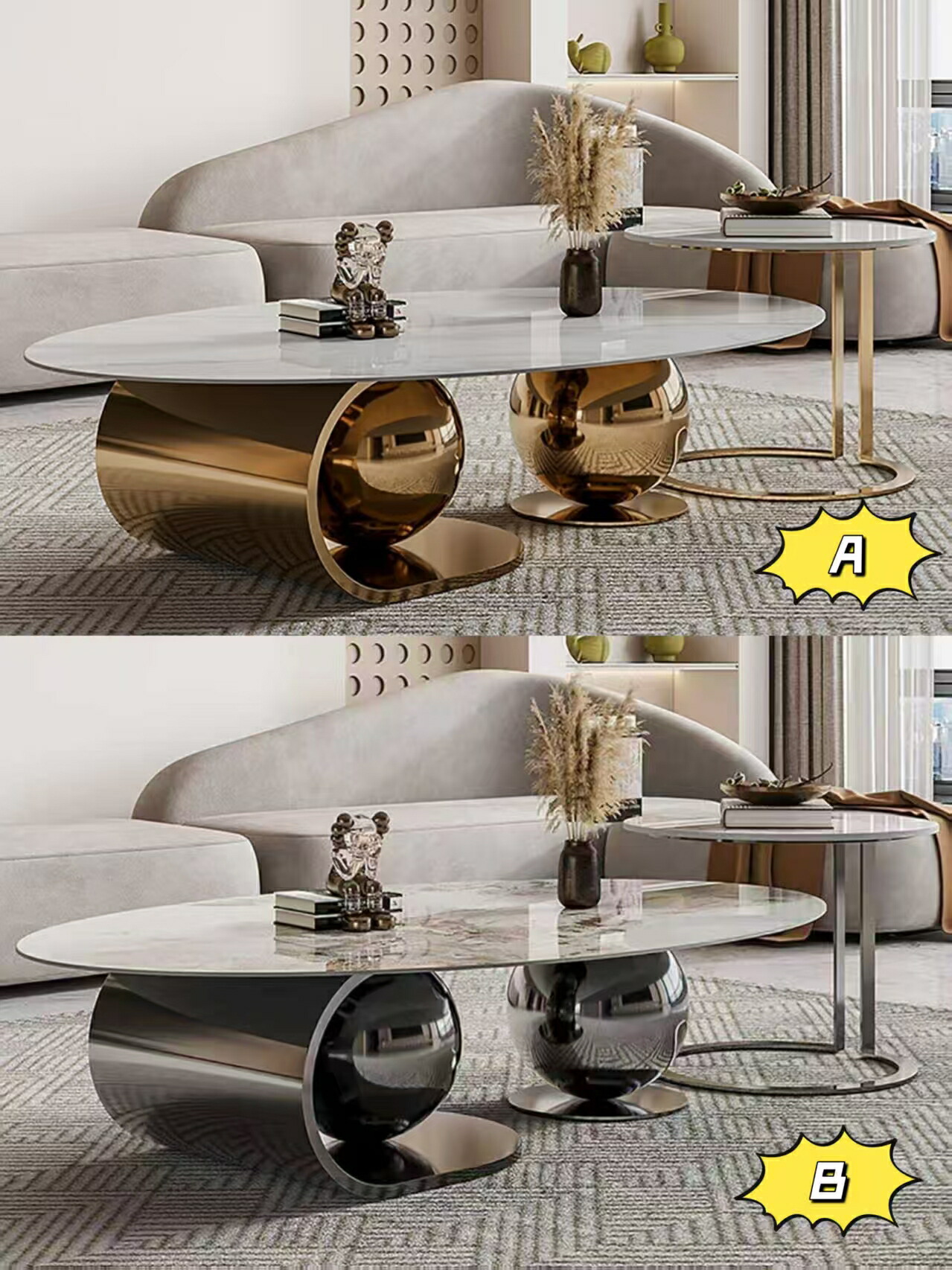 楽天市場】センターテーブル、コーヒーテーブル、大理石モダン楕円形