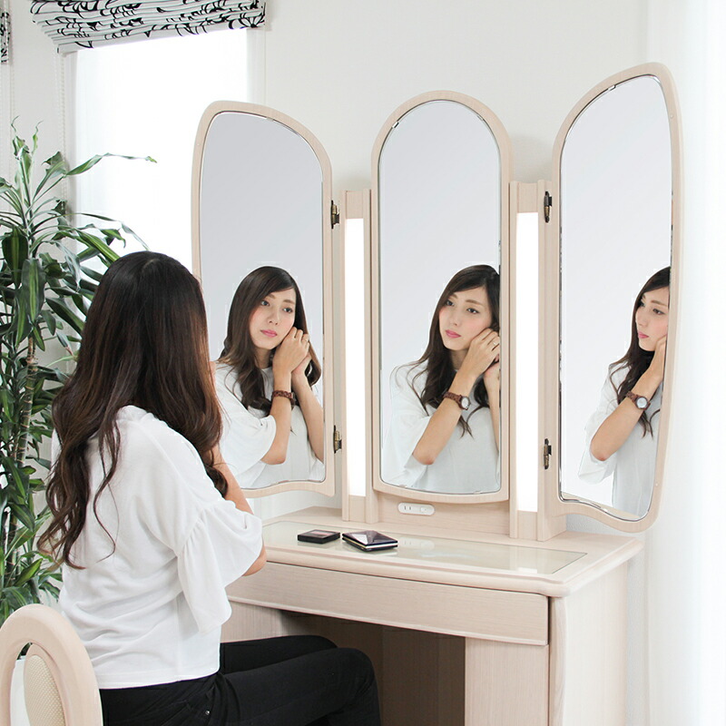 楽天市場】ドレッサー ライト付 三面鏡 完成品 led キュアベル 日本製