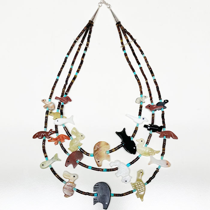 楽天市場】インディアンジュエリー ズニ族 3連 マルチストーン