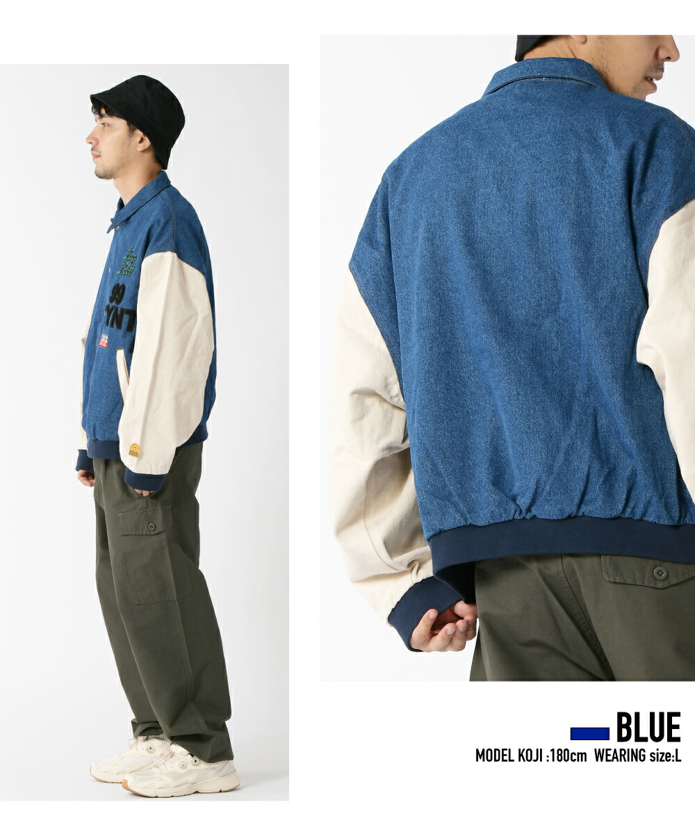 楽天市場】デニムスタジャン 異素材 切り替え デニムジャケット メンズ