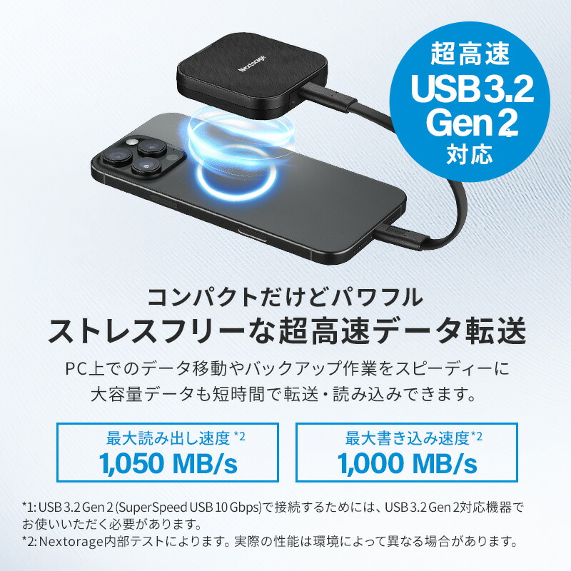 楽天市場】Nextorage ネクストレージ Magsafe対応 ポータブルSSD 1TB