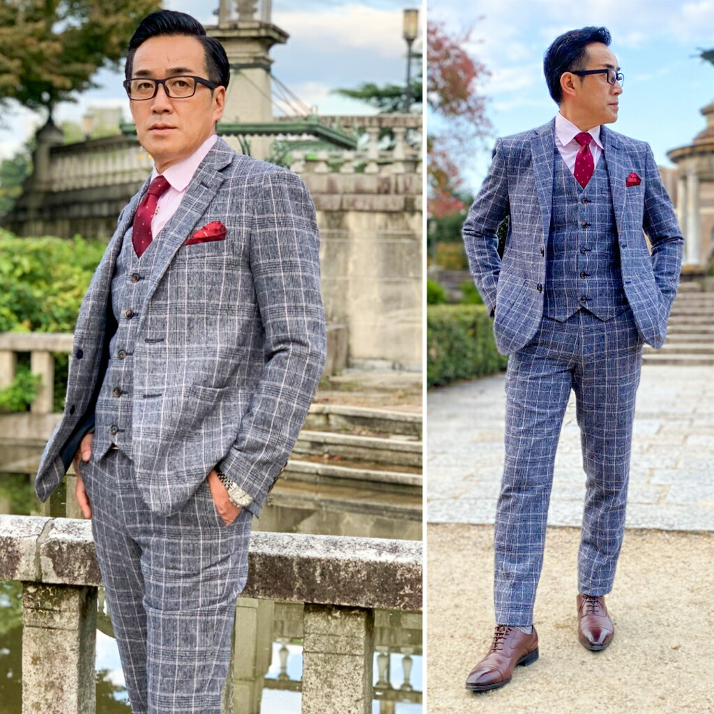 スーツセレクト スリーピーススーツ ライトグレー チェック柄 Y5