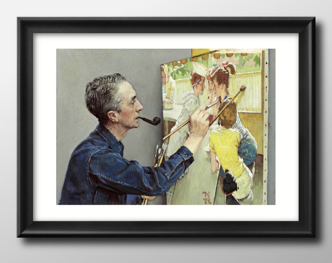 80s ビンテージ ポスター 額装 ノーマンロックウェル 動物病院の待合室