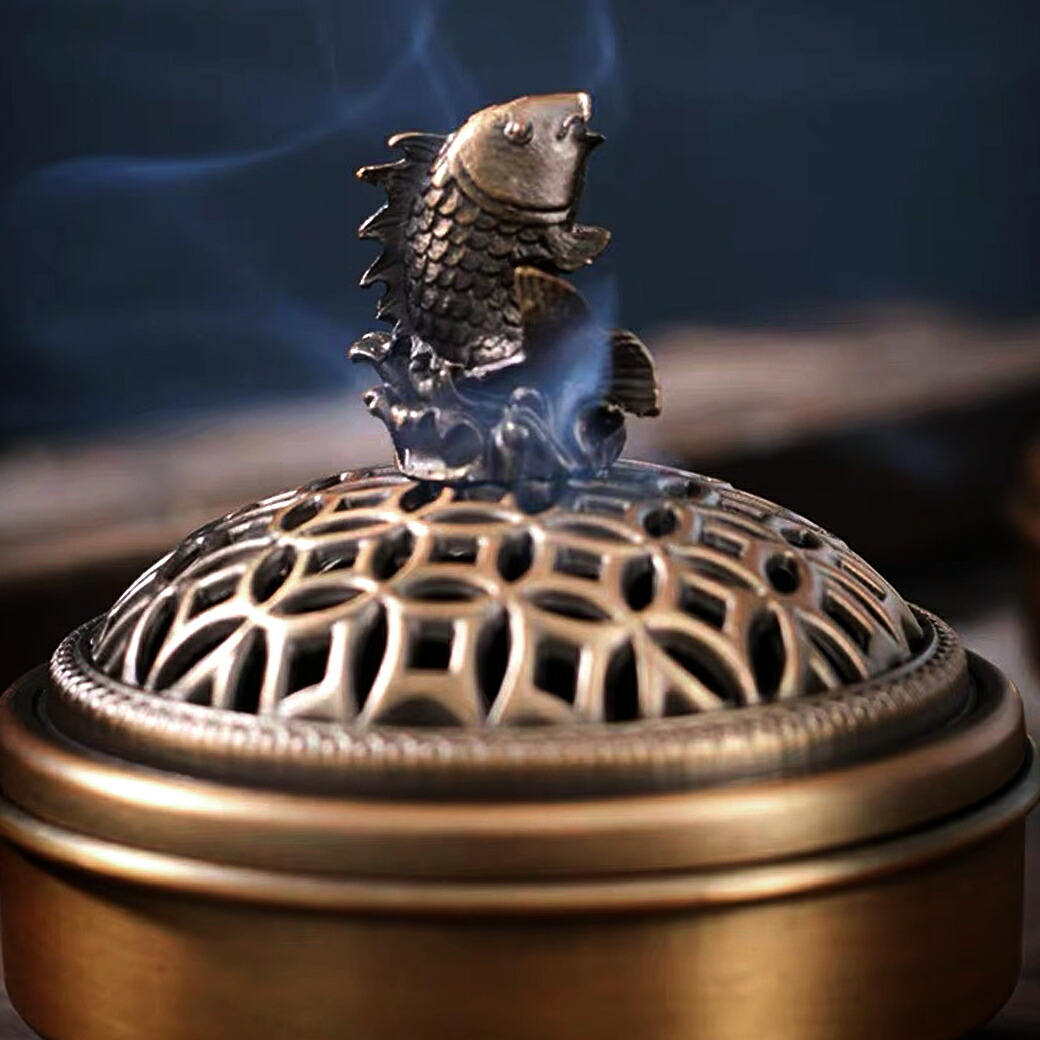 楽天市場】香炉 おしゃれ お香立て 真鍮製 魚 鯉 蓋付き 不燃綿入り 丸