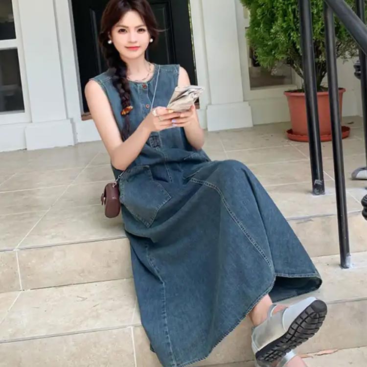 楽天市場】デニムノースリーブワンピース デニムワンピース レディース