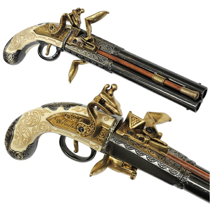 楽天市場】☆DENIX ダブルバレル 回転式フリントロックピストル