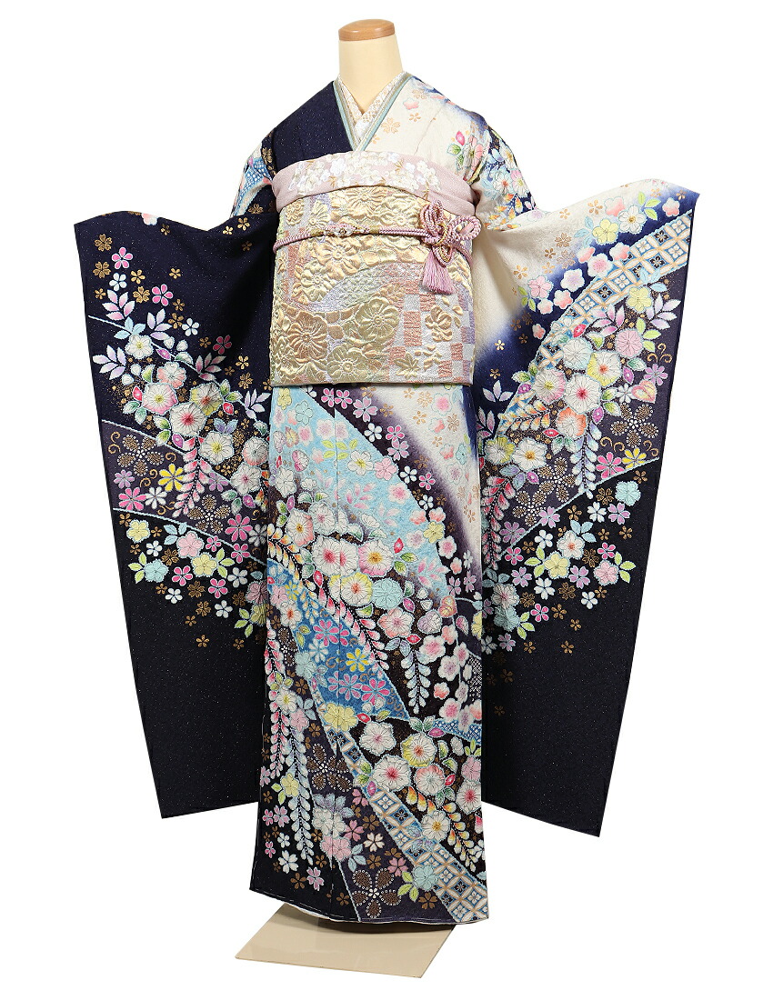 楽天市場】振袖 販売 フルセット 辻が花 桐屋 桐屋翠山工房 青 白 正絹