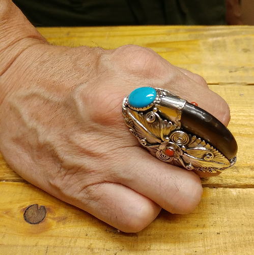 楽天市場】大迫力 リング 熊爪 立爪 天然ターコイズ【22.5号】シルバー