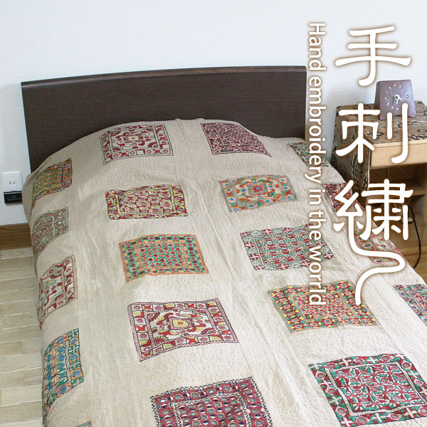 楽天市場】マルチカバー 手刺繍【ミラーワーク刺繍・マルチクロス