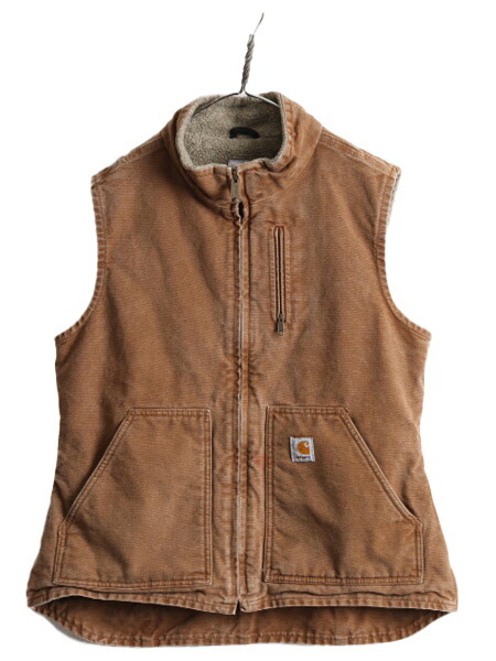 N86】Carhartt ダック地モックネックベストXLボア裏地フェード