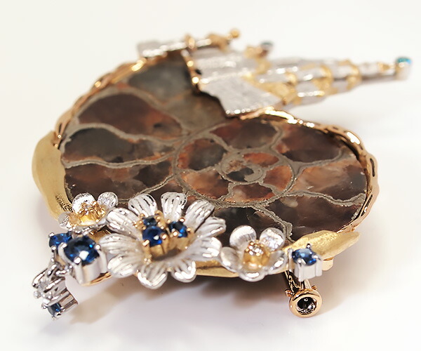 楽天市場】【中古】石川暢子 アンモライト ダイヤモンド ブローチ