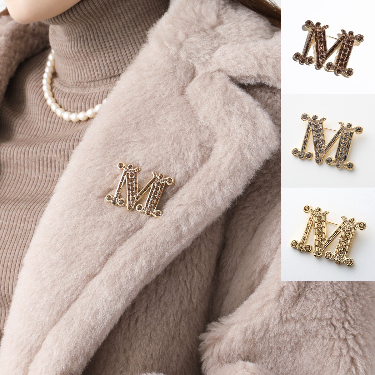 MaxMara/マックスマーラ Mロゴブローチ(クリスタル)