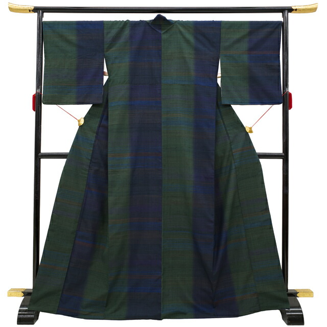 楽天市場】【中古】 小千谷紬 着物 正絹 袷 手織り 織り分け 霞横段