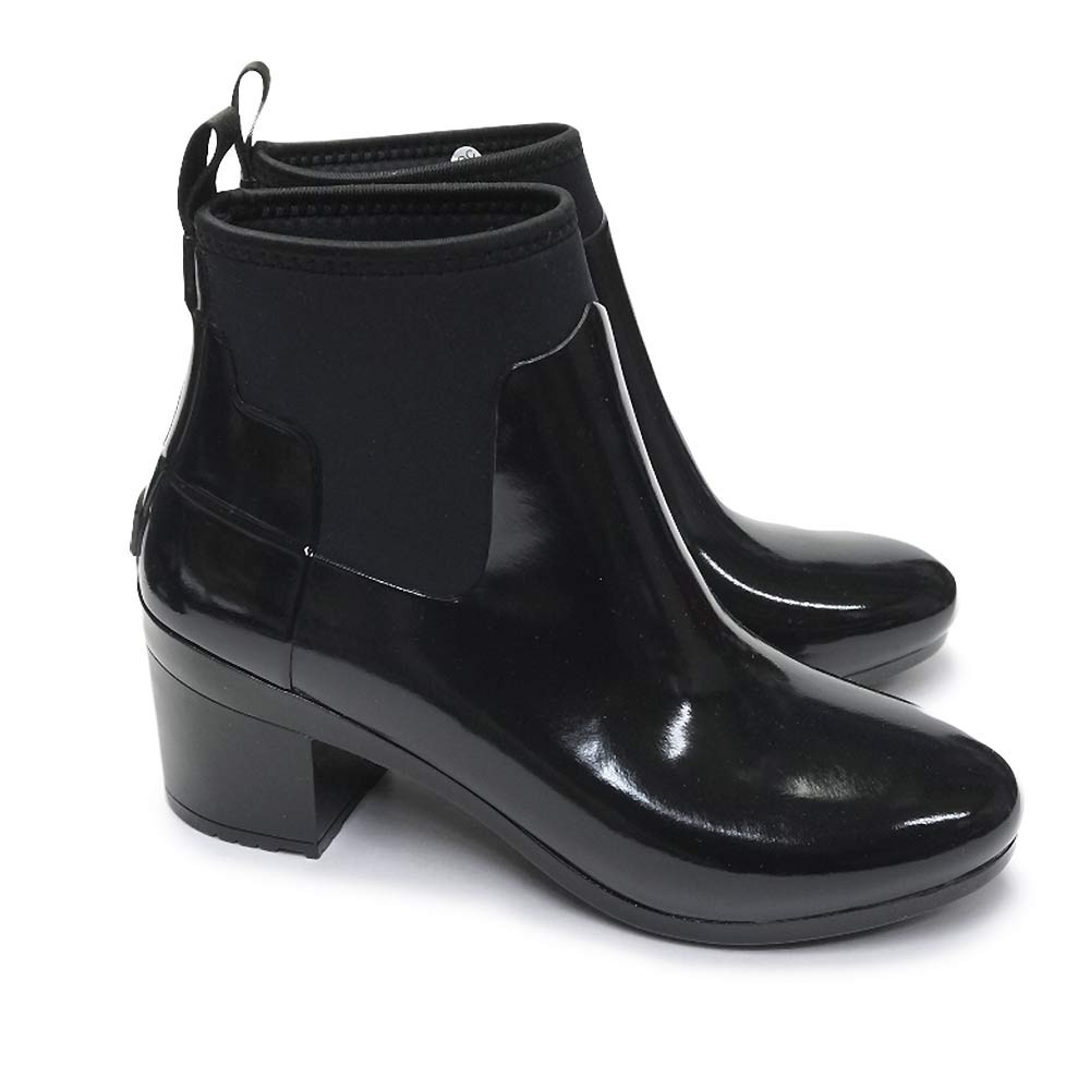 ハンター リファインド グロス ミッドヒール ブーツ レディース