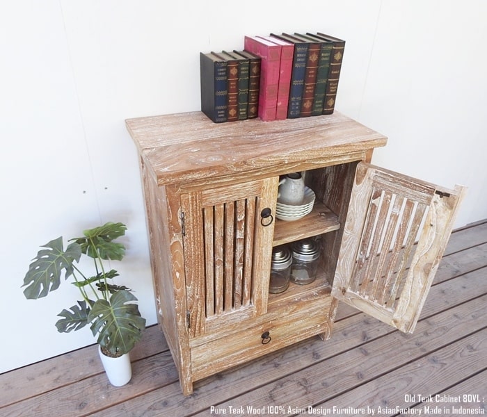 楽天市場】オールドチーク無垢材 キャビネット80VL WW ホワイト