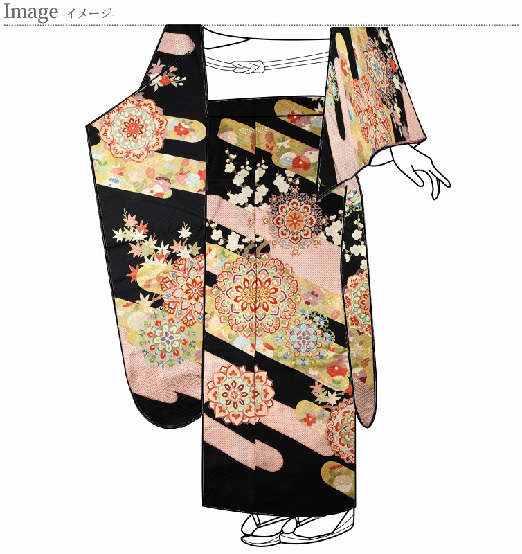 楽天市場】振袖 京友禅千切屋 手縫いお仕立て付き 御振袖 黒地／ヱ霞に