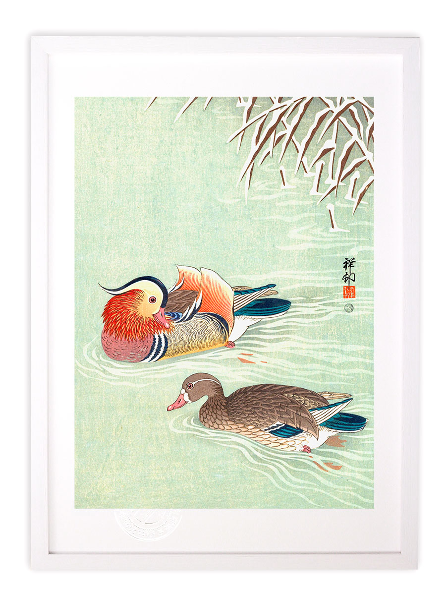 楽天市場】版画 絵画 名画 日本画 雪中の鴛鴦 (おしどり） 鴛二羽 小原