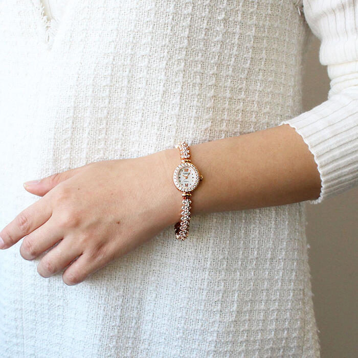 楽天市場】ABISTE オーバルフェイスクリスタルガラスメタル腕時計