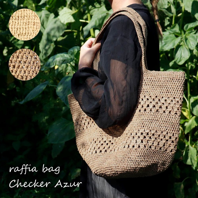 最終SALE☆ARRONトライアングル ラフィア✕ レザー カゴバッグ 軽量