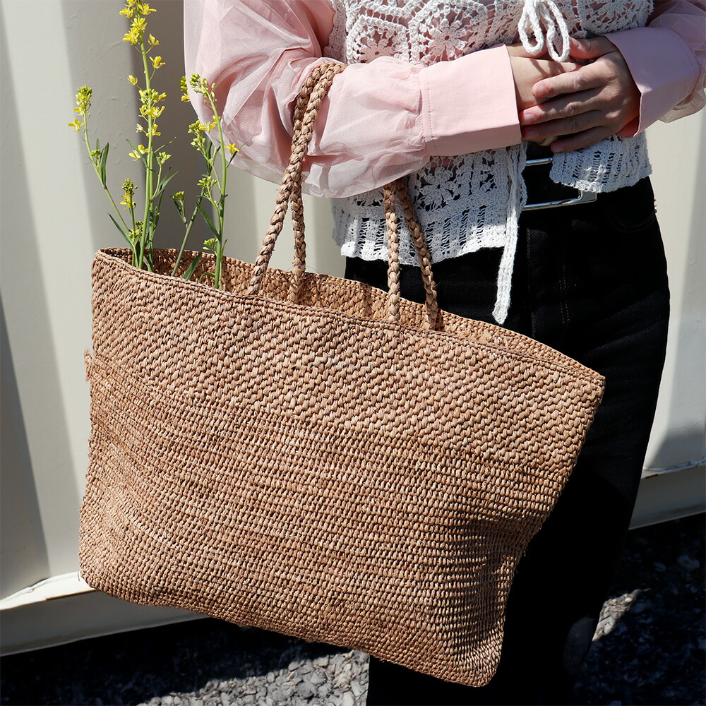 楽天市場】ラフィアバッグ かぎ編み 2段 長方形 紅茶【トートバッグ