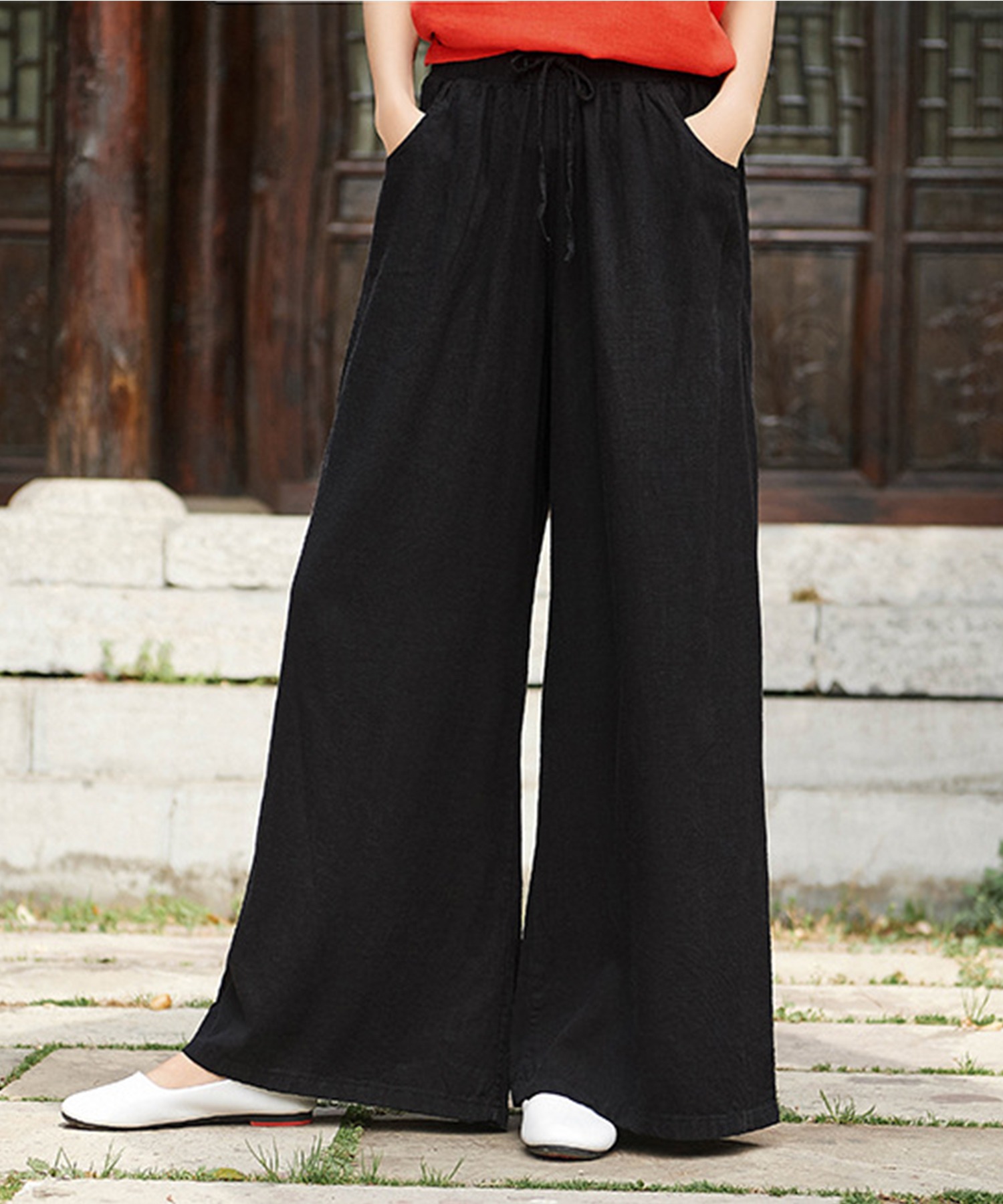 楽天市場】リラックスワイドパンツ ワイドパンツ 綿麻 レディース