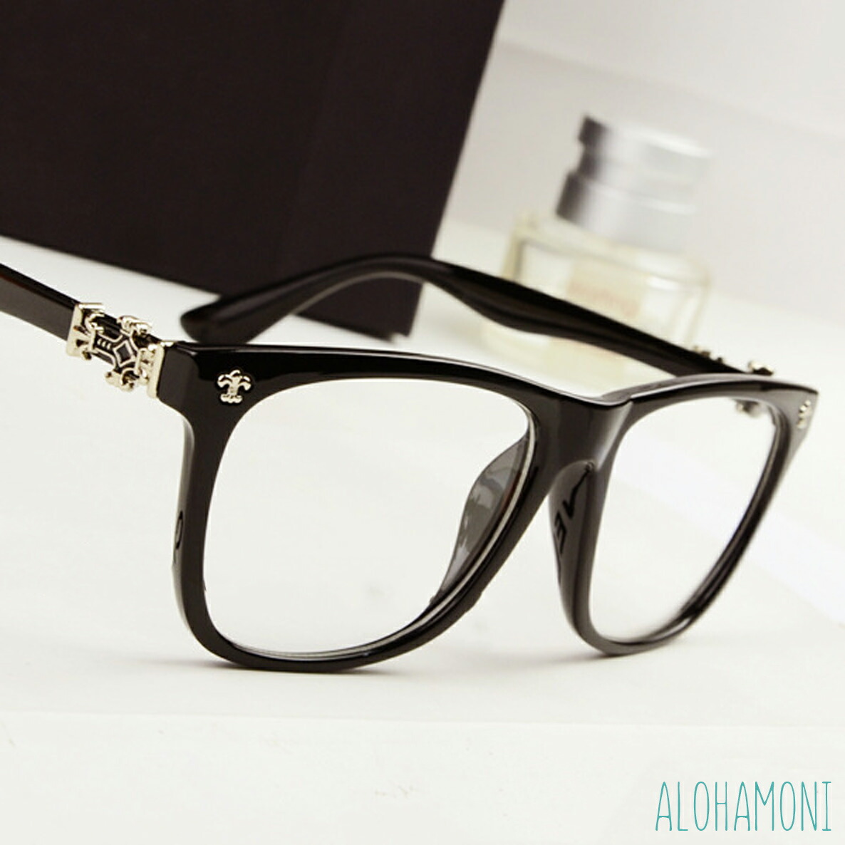 楽天市場】だてめがね ブラック フレーム 十字架 クロス クロム めがね