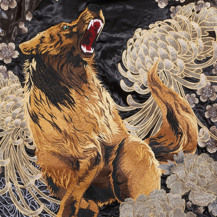 楽天市場】絡繰魂 和柄 リバーシブル 刺繍 スカジャン 狼 刺繍 242071