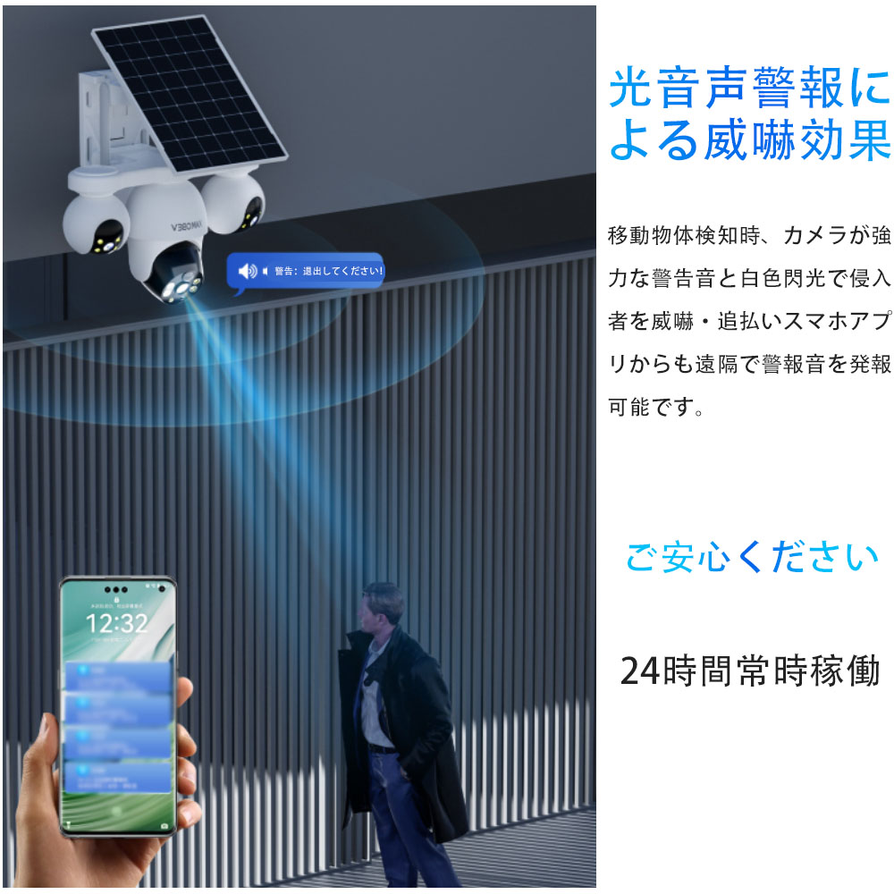 楽天市場】防犯カメラ 屋外 太陽光発電 360°全方位 自動追尾 PIR人体