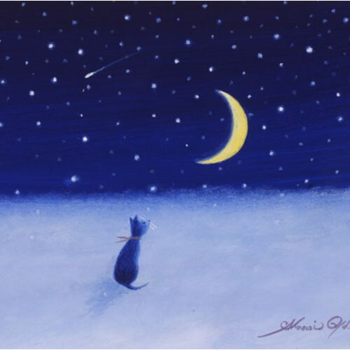 楽天市場】葉祥明 絵画・アート(版画額装品)/三日月と猫/メルヘン