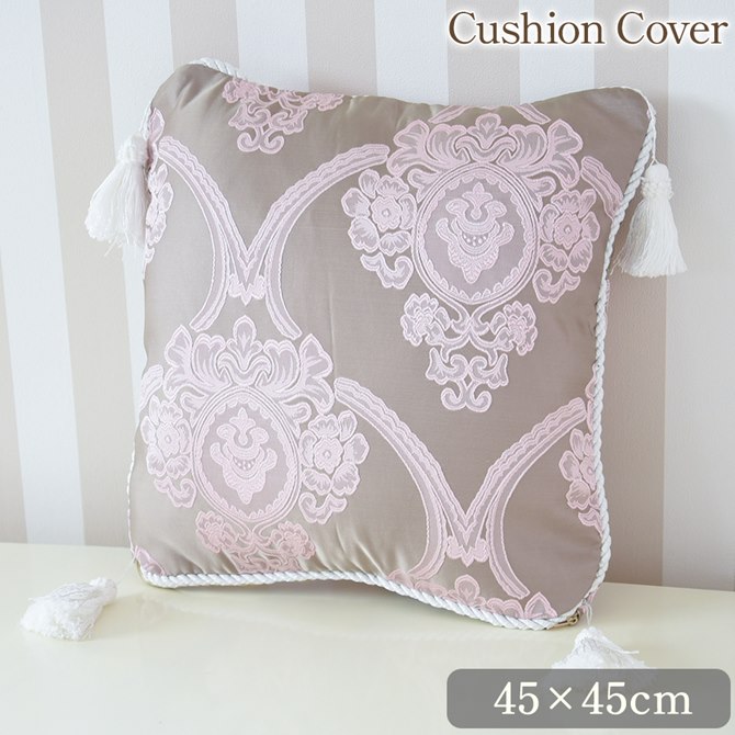 フランスアンティークコットンカバーxシルククッションロココリボン