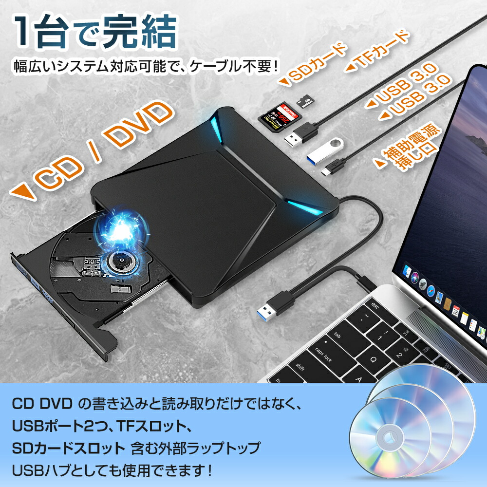 楽天市場】DVDドライブ 外付け USB3.0 CD/DVDプレイヤー 高速