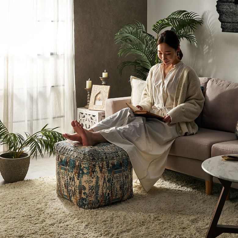 楽天市場】プフ クッション オットマン スツール オールドキリム風