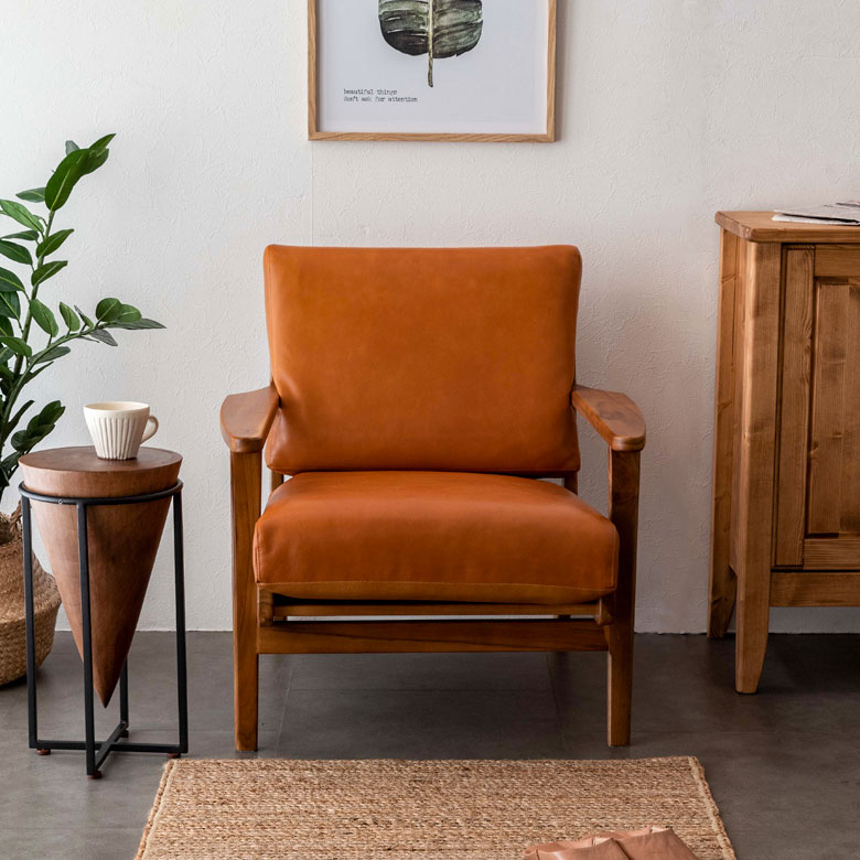 楽天市場】ソファ 1人掛け 本革 木 幅 69cm キャメル ブラウン レザー