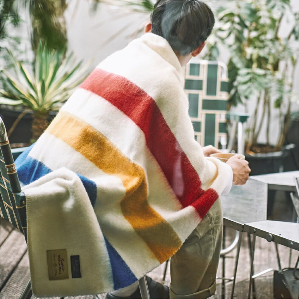 楽天市場】【即納】BASSHU Wool Blanket 1/2 Border MULTI 2ウール