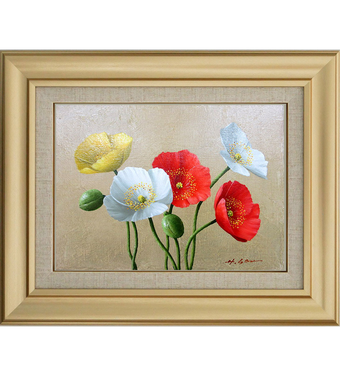 ポピー油彩画 オリジナル 楽天市場】手描き 油絵 額入り油彩画 ポピー