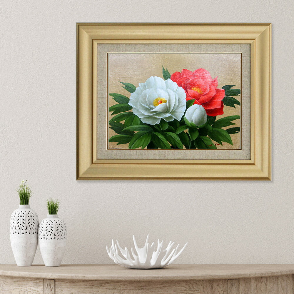 楽天市場】手描き 油絵 額入り油彩画 牡丹 F6サイズ ボタン ぼたん 冬