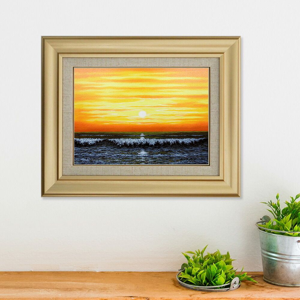楽天市場】絵画 油絵 額入り油彩 手描き 油絵 朝焼けの海 朝隈敏彦 海