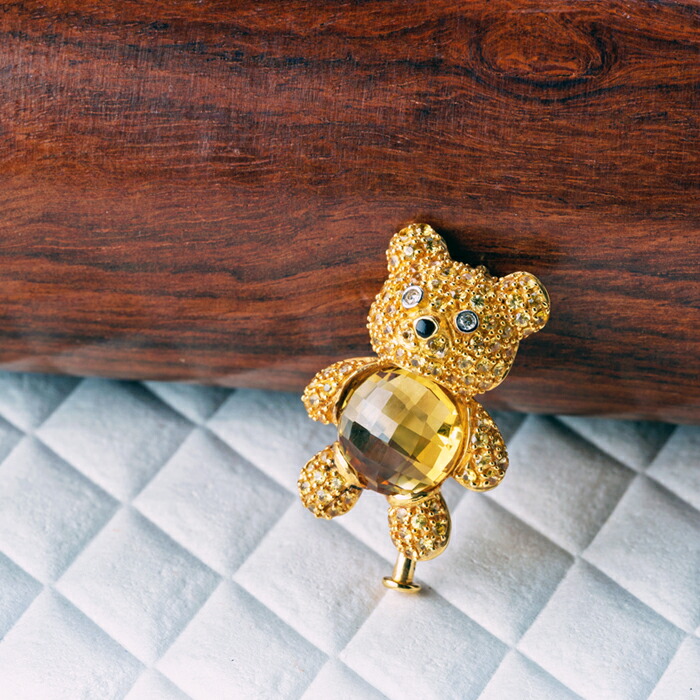 楽天市場】K18 テディベア ブローチ ネックレス くま イエロー