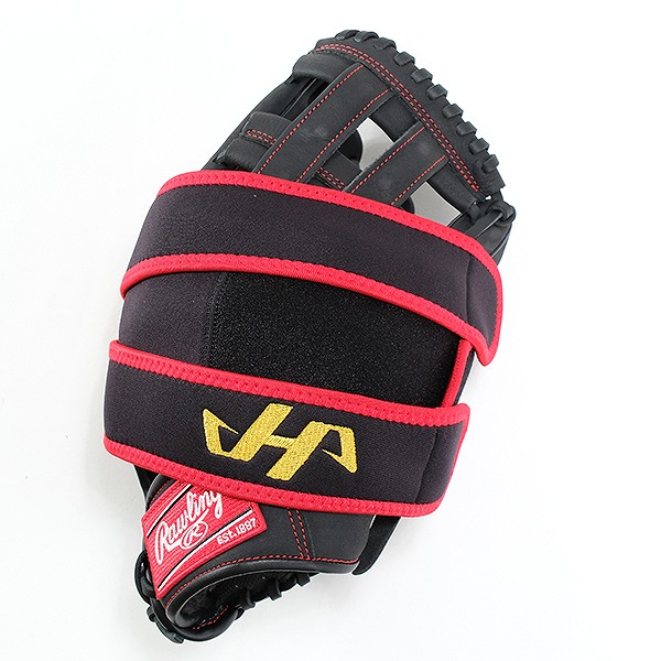 ハタケヤマ 硬式野球グローブ 黒/ピンクライン グラブホルダー付き