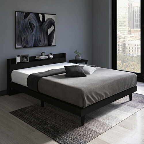 楽天市場】棚付すのこベッド ブラック シングルサイズ ベッドフレーム