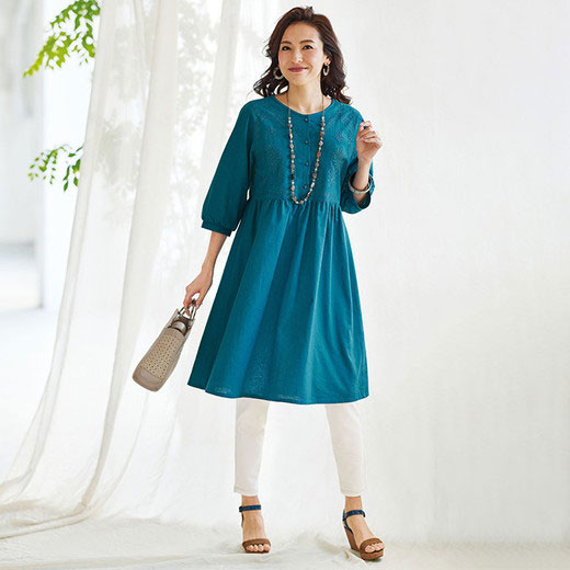 楽天市場】チュニック 綿麻素材刺しゅうチュニックワンピース(M〜LL