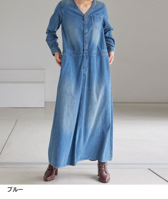 楽天市場】ワンピース M L LL 3L ロング丈デザインデニムワンピース M